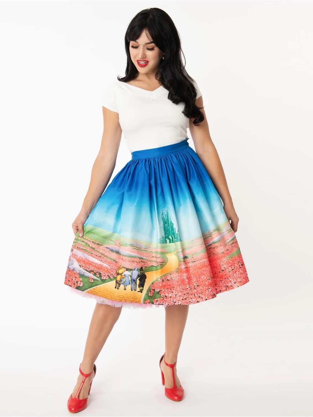 Unique Vintage x Wizard of Oz Yellow Brick Road Gellar Swing Skirt - Size XL